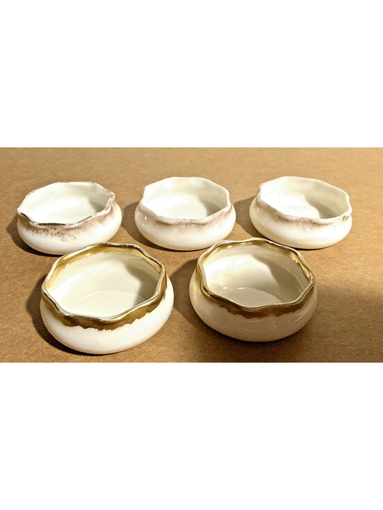 Belleek Other - Vintage Belleek Open Salt Dish 5pc Set White Porcelain with Gold Rim